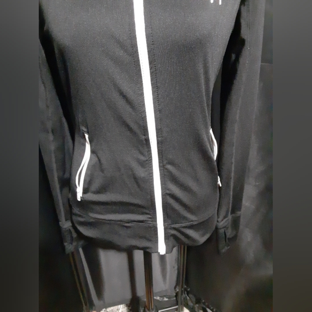 PINK Victoria's Secret Black Jacket with White Trim Zip Up Women's Size XS/TP - Picture 3 of 7